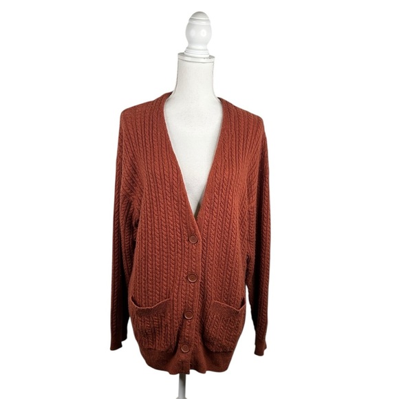 Lacoste Sweaters - Lacoste Wool Blend Dark Rust Knit Dark Academia Preppy Fall Winter Cardigan Sz M